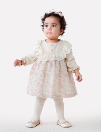 OLIVIA FLORAL LINEN DRESS WITH LACE DETAILING